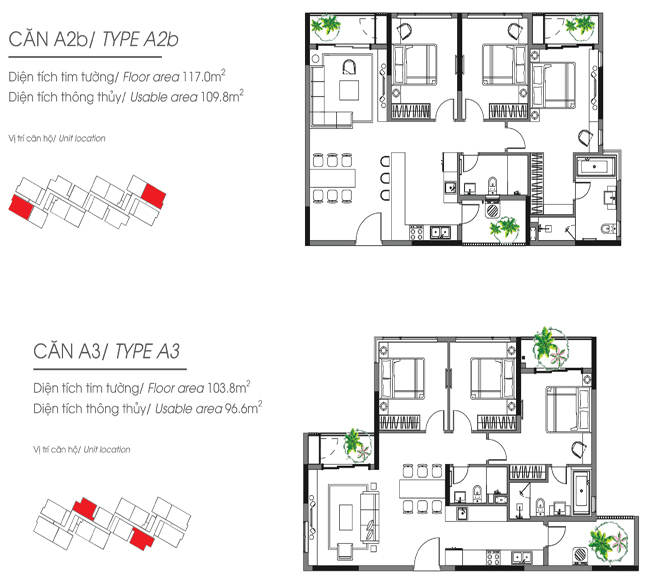 Thiết Kế Căn Hộ A2B và A3 Khu Diamond Alnata